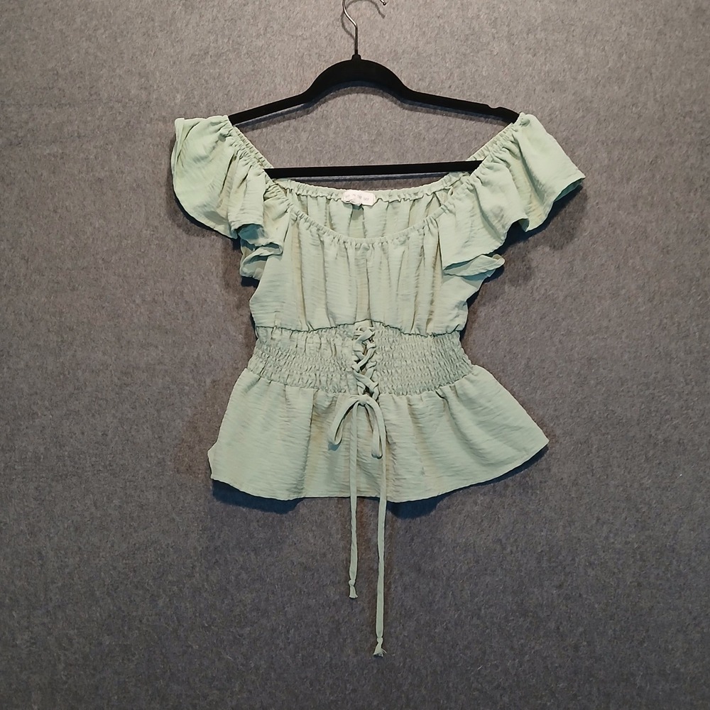 Pie in the Sky Small peasant crop smocked waist lace up hippie boho y2k fairy